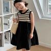 Vestido de niña a rayas sin mangas con diseño de dos piezas simulado, Vestido de princesa, Nueva moda de verano 2026, Ropa infantil de comercio exterior al por mayor