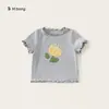 Ropa Infantil Youbao Camiseta para Niñas Verano Nuevo Estampado de Tulipán Manga Corta con Volantes Dulce Top Infantil