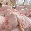 Juego de ropa de cama de cuatro piezas de algodón lavado grado A, nuevo estilo 2026, funda de edredón, sábana plana y sábana ajustable, adecuado para dormitorios de estudiantes, juego de tres piezas, talla 4