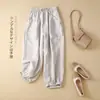 Pantalones Harem Cortos Versátiles de Algodón y Lino para el Verano con Cintura Elástica y Bolsillo, Pantalones Sueltos Casuales para Mujer