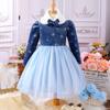 Ropa europea y americana para niños de Amazon nuevo vestido de malla con cuello de piel dorada de terciopelo vestido de princesa para niñas