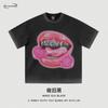 Camiseta de Manga Curta Estampada Boca Grande Retro Hip-Hop Europeu e Americano Transfronteiriço Lavagem Pesada Verão Gola Redonda Tops de Casal