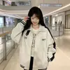 Artesanía OriginalEstilo callejero americano sudadera con cuello alto de bloques de color para mujer, cárdigan casual holgado con cremallera para otoño