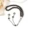 Moda Transfronteriza Pulsera de Piedra Negra de Galo Redonda de 8 mm, 33 Piezas en Stock, Pulsera Diaria con Borla para Hombres y Mujeres, Regalo al por Mayor