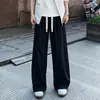 Calça casual masculina estilo americano com padrão de casca de árvore em seda gelada, calça masculina fina de verão, solta, perna reta, calça longa moderna de marca com caimento amplo