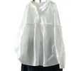 Nova Camisa de Algodão Puro Listrada Azul Primavera e Outono 2026 Feminina Manga Longa Solta Emagrecedora Top