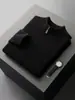 Suéter Masculino de Lã Pura para Outono e Inverno Pulôver Tricotado com Meio Zíper Suéter Básico Casual Manga Longa Gola Alta