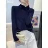 Suéter de punto de color liso suave y sencillo con cuello medio alto para mujer, Novedades de otoño, Top básico casual cálido de corte ajustado como capa base
