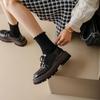 Zapatos de cuero de estilo coreano de suela gruesa y tacón medio, zapatos de cuero de punta redonda con cordones de una sola capa para mujer, Primavera 2022 Nuevo