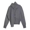 Cardigan de Tricô Gola V Manga Longa Slim Fit Estilo Coreano Outono/Inverno 2026 com Botões de Fileira Única e Top Cachecol