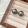Pendientes de botón de plata S999 con perla verde aurora para mujer 2026 Nuevo estilo popular Verde pavo real Alto nivel Lujo ligero Sensación noble