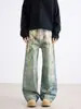 Calça Jeans Masculina Estilo Harajuku Japonês com Design Único de Corrente 3D, Modelagem Solta, Versátil, Calça Reta Wide Leg Casual, Comprimento até o Chão