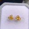 Brincos de safira amarela natural em prata de lei S925 Moda Japão e Coreia do Sul pequenos ovais 4*3mm brincos suporte vazio atacado