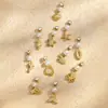 Colgante de circonita de imitación de diamantes completos azul y blanco, collar de perlas de moda, pendientes de acero inoxidable con animales marinos, joyería para mujer, chapado en oro de 18k