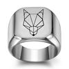 Anillo de Acero Inoxidable con Cabeza de Lobo Grabada a Láser Creativa Transfronteriza Europea y Americana, Cuadrado Vintage de 18 mm, Venta al por Mayor con Logo Láser para Mujeres