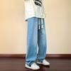 O que está acontecendo bonito na moda cordão estudante casual calças jovens novo jeans de perna larga homens reta solta