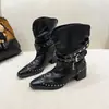 Botines de Tacón Grueso con Punta Puntiaguda Remachados para Mujer 2026 Otoño/Invierno Nueva Llegada Hebilla de Cinturón Retro Maillard Botas Vaqueras Occidentales