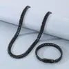 Cadena de látigo de caballo estilo hip-hop, cadena tejida doble con botones de patrón de engranaje cuadrado, juego de pulsera y collar de acero inoxidable