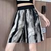 Calça de Seda Gelada de Cintura Alta com Barra Larga para Mulheres, Estilo Fino de Verão com Estampa de Tinta, Caimento Solto, Emagrecimento, Calças de Cinco Pontos Confortáveis para Mulheres
