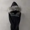 Moletom com capuz e gola de pele personalizada estampada, manga longa, pulôver, jaqueta vintage, estilo de rua, INS, atacado transfronteiriço europeu e americano