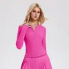 Conjunto Esportivo Camisa Caijue Henry para Mulheres, Manga Longa, Slim Fit, Roupa de Yoga, Saia Esportiva Plissada, Conjunto de Roupa para Tênis para Mulheres