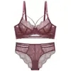 Conjunto de Lencería Sexy Transparente de Encaje Ultradelgado Europeo y Americano para Mujer, Soporte Lateral, Anticaída, Hace que los Senos Grandes Parezcan Más Pequeños, Tallas Grandes