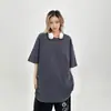 Camiseta Pesada Manga Curta Roxo Uva 300g para o Verão, Unissex, Caimento Relaxado e Solto, Peça Versátil para Camadas no Início do Outono