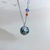 Pingente de Flor Bola Artesanal Colorida Esmaltada em Prata de Lei 925 Estilo Retrô Personalizado Pingente de Corrente para Clavícula Flor Wufu