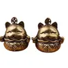 Decoração de Gato da Sorte Antigo de Latão Decoração de Mascote para Casa e Loja Artesanato de Animais de Estimação de Chá para Desktop Alça