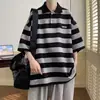 Camisa Polo Rayas Gruesas Personalizada Estilo Japonés Hong Kong para Hombre Manga Corta Verano Estilo Americano Retro Turpid Marca Guapa Camiseta con Cuello