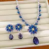Brincos e colar de flor de zircônia em formato de gota d'água, corrente para clavícula de luxo leve e nicho, conjunto de joias de moda elegante estilo palácio atacado