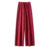 Pantalones de lana gruesa de pierna ancha adelgazantes de talla grande para mujer, otoño e invierno, de cintura alta, corte holgado, pantalones largos de cachemira hasta el suelo