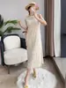 Vestido Exquisito Plegado Miyake Personalizado para Mujer, Vestido Delgado de Verano sin Mangas con Borlas, Vestido Camiseta Elegante de Alta Gama, Vestido Largo