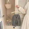 Pantalones largos de cuadros para bebé niña de primavera y otoño, pantalones tipo linterna con bolsillo para bebé, pantalones rectos casuales de cuadros blancos y negros para niño pequeño