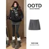 Falda midi de mezcla de lana gris oscuro para mujer, nueva colección de principios de otoño 2026, un atuendo completo con una falda corta de línea A ajustada al cuerpo