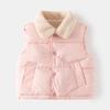 Colete Engrossado Infantil 2026 Outono e Inverno Novo Estilo Jaqueta Cor Sólida para Meninos Top Quente com Gola de Pelo para Bebê Sem Mangas com Forro de Fleece