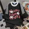 Camiseta de Manga Curta com Estampa Graffiti Estilo Fofo Tecido Pesado Listras Três Listras Top Patchwork Vintage Casual Solto para Casal