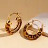 Pendientes Redondos con Estampado de Leopardo y Esmalte de Goteo Europeos y Americanos Chapados en Oro Real de 14K Moda Retro Maillard Elegantes Pendientes de Alta Gama para Mujer