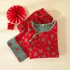 Pijama de Algodón Puro para Mujer, Jacquard de Primavera y Otoño, Cuello Redondo, Abotonado, Rojo Festivo de Boda, Año del Zodiaco, Set de Ropa para el Hogar de Año Nuevo