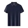 Tela de color liso, oreja de trigo fresca, 70D, 180G, de doble cara, sin costuras, tecnología sin costuras, polo de manga corta con cuello camisero y logo estampado