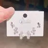 Pendientes de Botón Exquisitos con Lazo, Perla y Circonita Juego de Seis Piezas Estilo Coreano Pendientes Elegantes de Lujo Ligero Tres Pares para Mujer