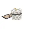 Bolsa de Armazenamento Portátil em Couro PU de Luxo Leve Estilo Francês com Padrão Geométrico, Porta-Cartões Mini, Chaveiro com Pingente Cilíndrico de Alta Qualidade