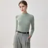 Nueva camisa básica de punto de cachemir 100% puro de cuello medio alto para otoño e invierno para mujer, cálida y ajustada