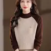 Suéter de Punto con Bloques de Color y Cuello Medio para Mujer en Otoño e Invierno, Prendas de Punto para Llevar Debajo con Aspecto Holgado y Adelgazante, Top Interior Muy Atractivo