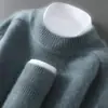 Suéter 100% Lana Pura para Hombre Cuello Alto Medio Engrosado Color Sólido Suéter Casual de Negocios Holgado Camiseta de Punto Base Superior