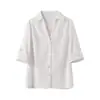 Producto Nuevo Transfronterizo 2025 Estilo Europeo y Americano Ropa para Mujer Exportación al por Mayor Zr Punto de Venta Camisa de Mezcla de Lino con Manga Enrollada