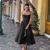 Vestido Longo Elegante Sexy de Verão 2025 Novo Doce Puro Picante Costas Abertas com Alças Cintura Apertada Afinando Plissado