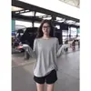 Camisa de proteção solar de manga longa modal relaxada estilo coreano 2026 para mulheres, top camiseta fino semi-transparente de verão com gola redonda e caimento solto