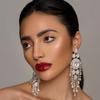 INS Moda Transfronteriza Europea y Americana Exagerados Aretes Grandes de Borla y Pedrería para Mujer Trendy Lujo Cadena de Garra Joyería de Comercio Exterior