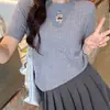 Suéter Delgado de Punto Nuevo de Verano para Mujer 2026, Suéter Bordado de Cuello Redondo Ajustado, Top Elegante Simple de Manga Corta